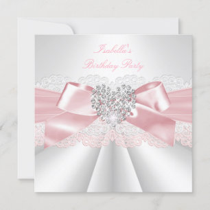 Vacker Rosa Vit Diamant Hjärtan Födelsedagsfest Inbjudningar