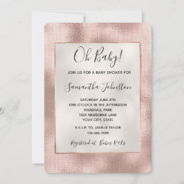 Vacker rosablommig rosa roséguld baby shower inbjudningar