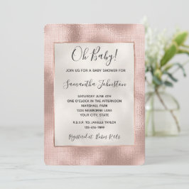 Vacker rosablommig rosa roséguld baby shower inbjudningar