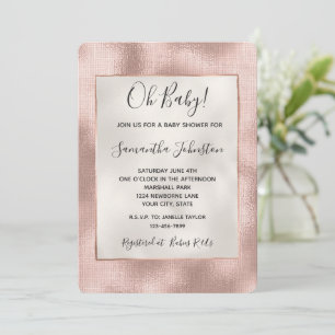 Vacker rosablommig rosa roséguld baby shower inbjudningar