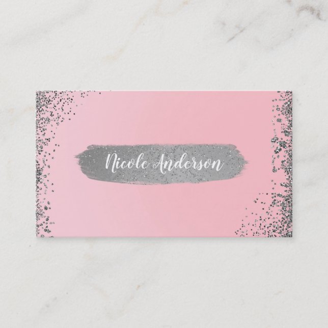 Vacker rosablush silver glitter glam modern chic visitkort (Framsida)