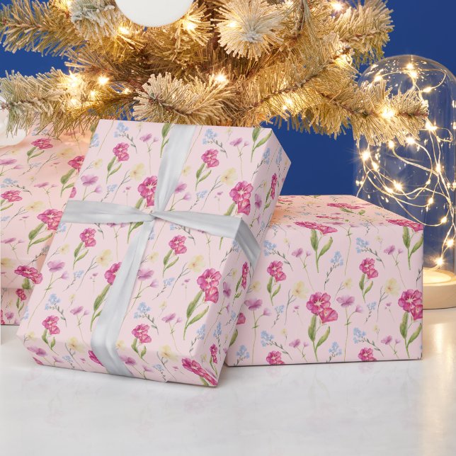 Vacker rosablush vattenfärg vildblomma  presentpapper (Helgdagar)