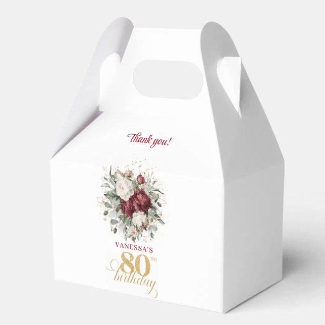 Vacker Rosabränd Burgunder 80-års Födelsedagsprese Presentaskar (Beautiful Blush Burgundy 80th Birthday Favor Box)