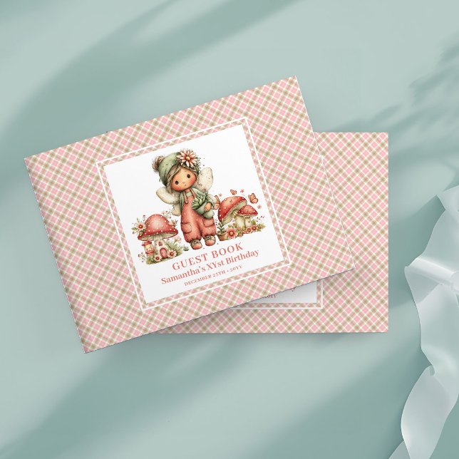 Vacker rosafé-flicka Födelsedagsgästbok Gästböcker (Pretty Blush Fairy Girl Birthday Guest Book)