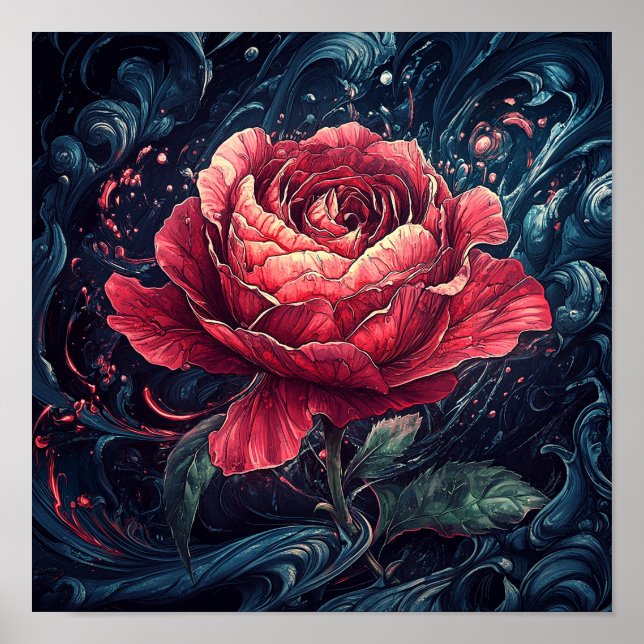 Vacker Rosblomma Vägghängande Hem Inredning Poster (Framsidan)