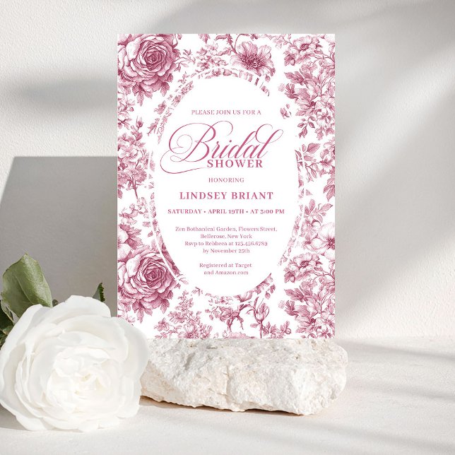 Vacker rose gold toile blommig bröllopsfest inbjud inbjudningar (Lovely Rose Gold Toile Floral Bridal Shower Invitation

)