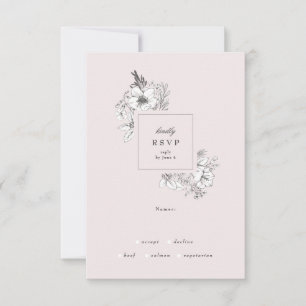 Vacker Rosenskiftande Blommig Monogram Skissad Kra OSA Kort