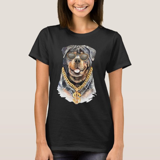 Vacker Rottweiler Hund Med Kedje Halsband T Shirt (Framsida)
