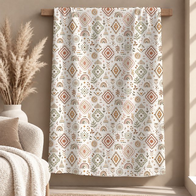 Vacker Rustik Beige Boho Regnbågefilt Fleecefilt (Beautiful Rustic Beige Boho Rainbow Blanket)