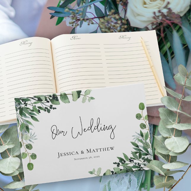 Vacker rustik eukalyptusbröllop gästböcker (Beautiful Rustic Eucalyptus Wedding Guest Book)