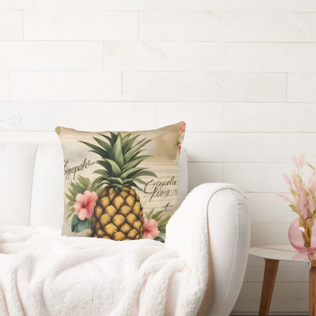 Vacker rustik fransk kalligrafi ananas chic kudde (Soffa)