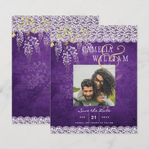Vacker rustik lila WISTERIA spetsig vigsel