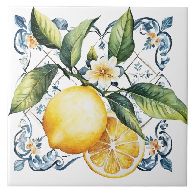 Vacker rustik Medelhavs- Tuscania citron Kakelplatta (Framsidan)