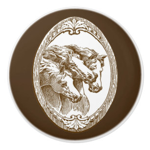 Vacker, rustik, Vintage hästar, keramiskt knopp