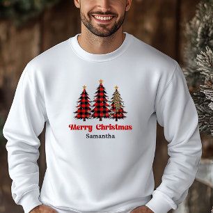 Vacker Rutig Jultröja med Julgran Festlig Outfit Hoodie