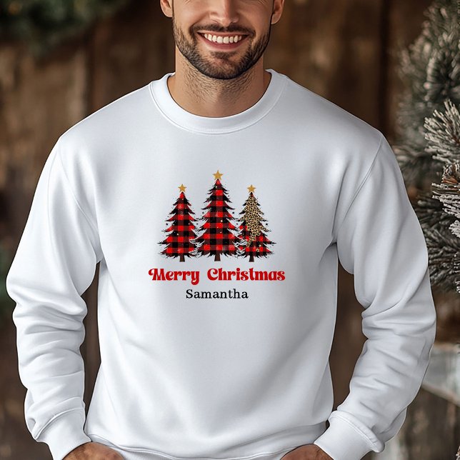 Vacker Rutig Jultröja med Julgran Festlig Outfit Hoodie (Lovely Plaid Tree Christmas Pullover Festive Outfit)