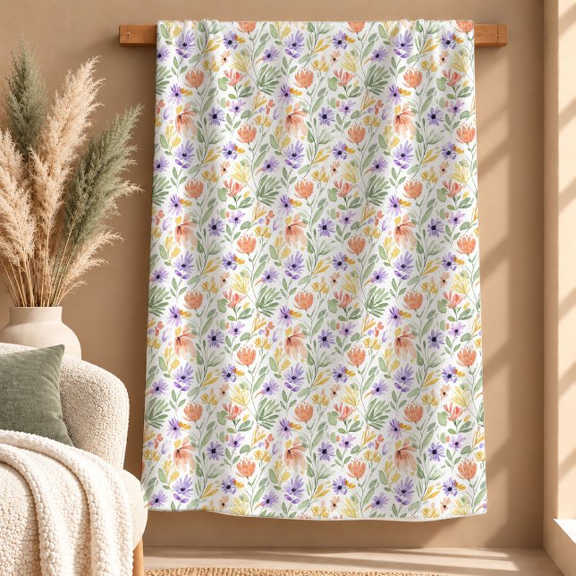 Vacker Sage Dammig Grön Blommig Bohofilt Fleecefilt (Pretty Sage Dusty Green Floral Boho Blanket)