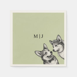 Vacker Salviagrön - Whimsical Corgi Bröllop Pappersservett
