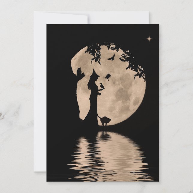 Vacker Samhain-segnelse med häxa och djur (Framsida)