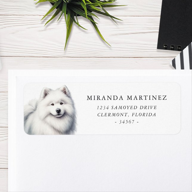 Vacker Samoyed Hund Returadressetikett Returadress Etikett (Skapare uppladdad)
