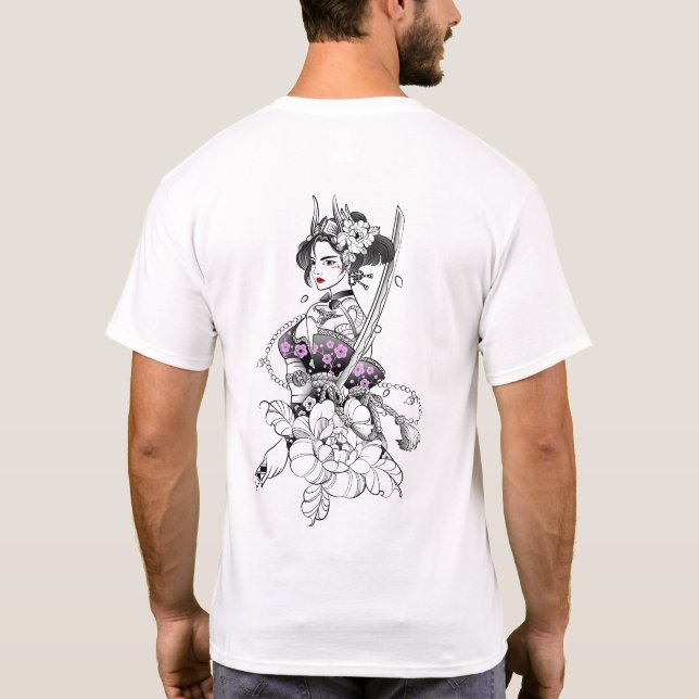 "Vacker Samurai Geisha med Katana" T Shirt (Baksida)