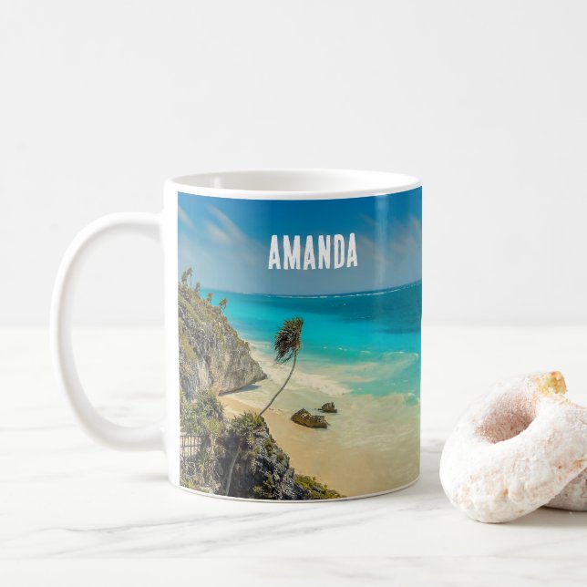 Vacker Sandy Beach Tropical Paradise Kaffemugg (Med munk)