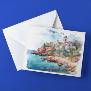 Vacker Sardinien Italien Akvarell Resa Vykort