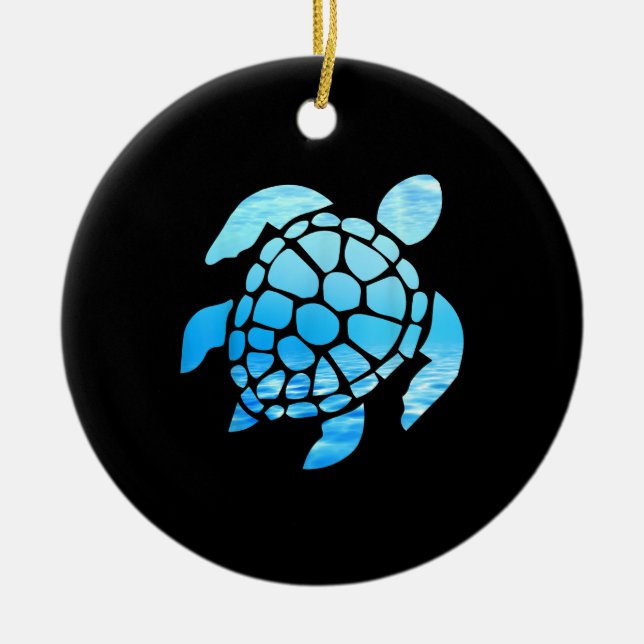 Vacker Sea Turtle Silhouette Seen från Undersea Julgransprydnad Keramik (Framsidan)