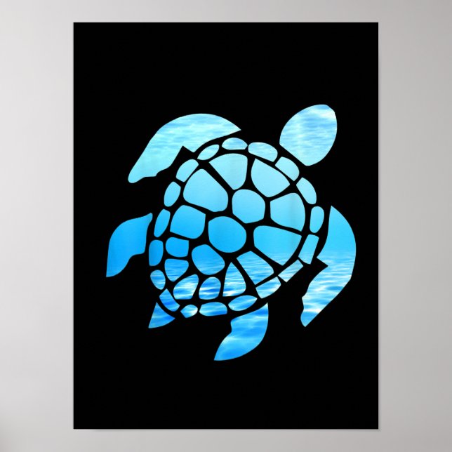 Vacker Sea Turtle Silhouette Seen från Undersea Poster (Framsidan)