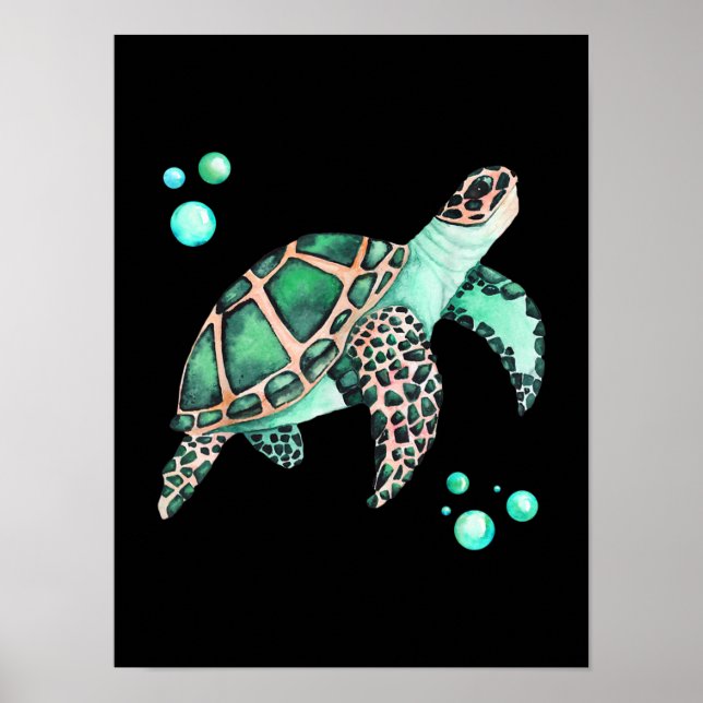 Vacker Sea Turtle Watercolor Poster (Framsidan)