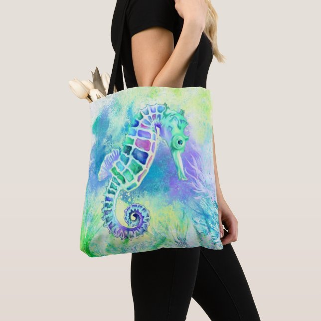 Vacker Seahorse Tote Bag Tygkasse (Närbild)
