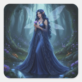 Vacker September Sapphire Fairy Fyrkantigt Klistermärke
