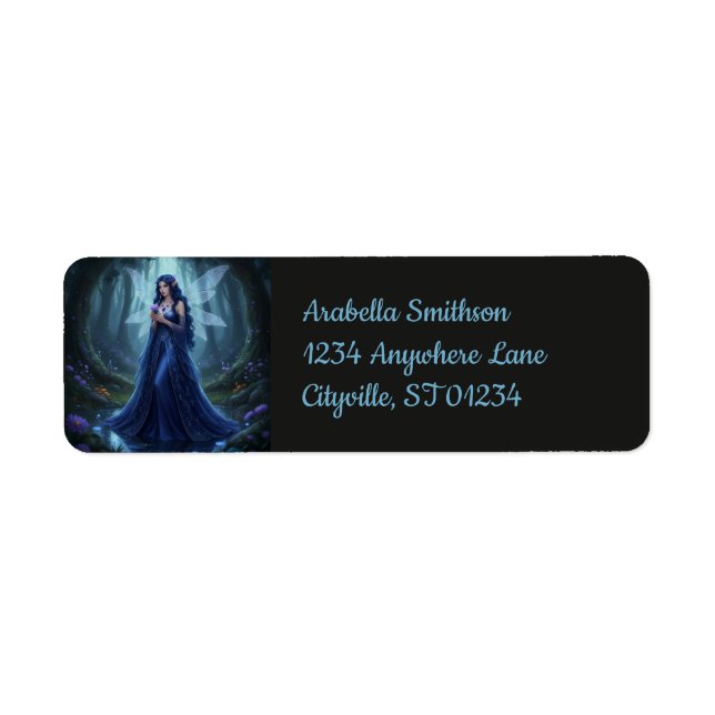 Vacker September Sapphire Fairy Returadress Etikett (Framsidan)