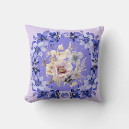 Vacker shabby chic blå och rosa blomsterträdgård kudde