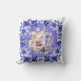 Vacker shabby chic blå och rosa blomsterträdgård kudde