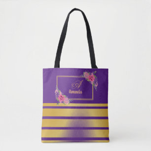 Vacker Shiny Golden Rand Girly Namn Monogram Tygkasse