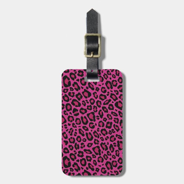 Vacker shock rosa leopard skin glitter shine bagagebricka (Vertikal Framsida)