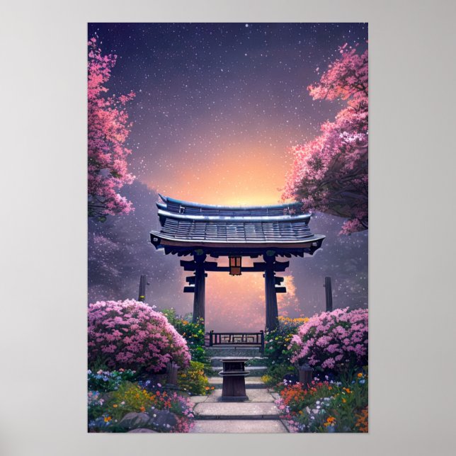 Vacker Shrine vid Sunset Poster (Framsidan)
