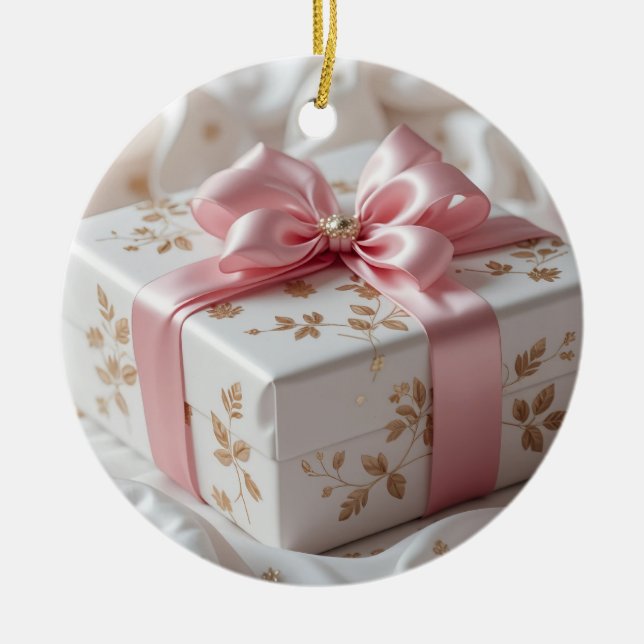 vacker siden rosa presentlåda julgransprydnad keramik (Framsidan)