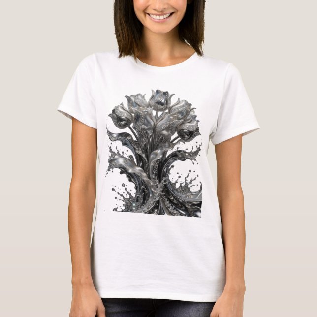 Vacker silver ABSTRAKT KONST Statement T-shirt (Framsida)