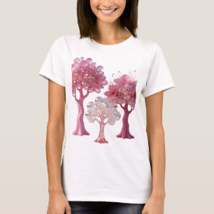 Vacker silver ROSA DIAMANT TRÄD Bärbar konst T Shirt