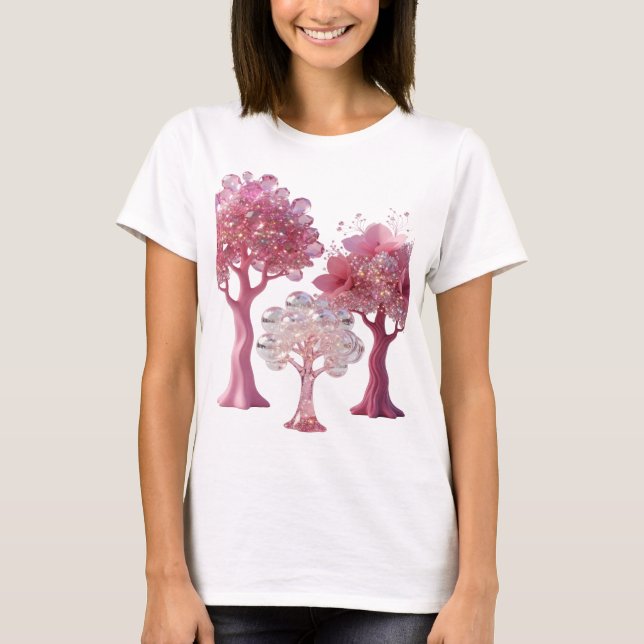 Vacker silver ROSA DIAMANT TRÄD Bärbar konst T Shirt (Framsida)
