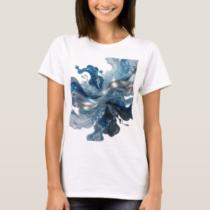 Vacker Silver WATER'S WAVE 3D Textkonst T Shirt
