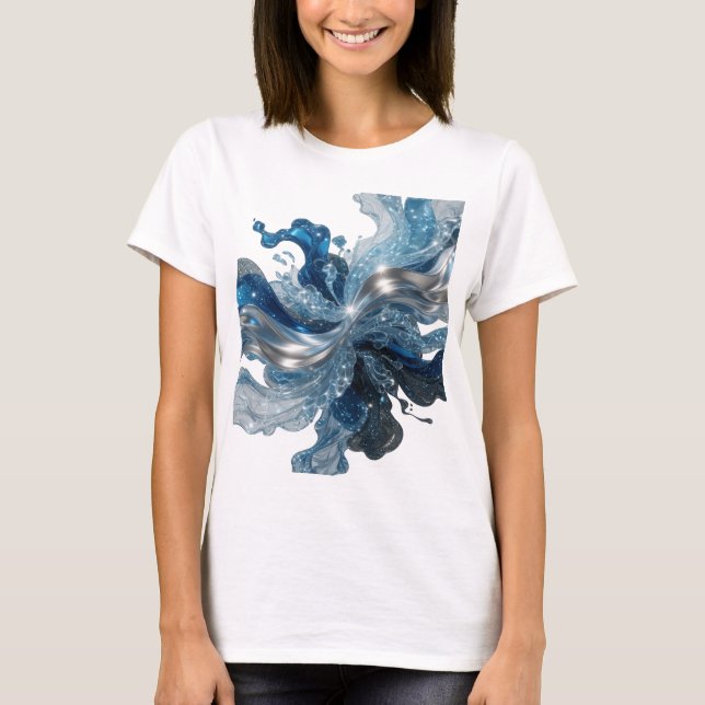 Vacker Silver WATER'S WAVE 3D Textkonst T Shirt (Framsida)