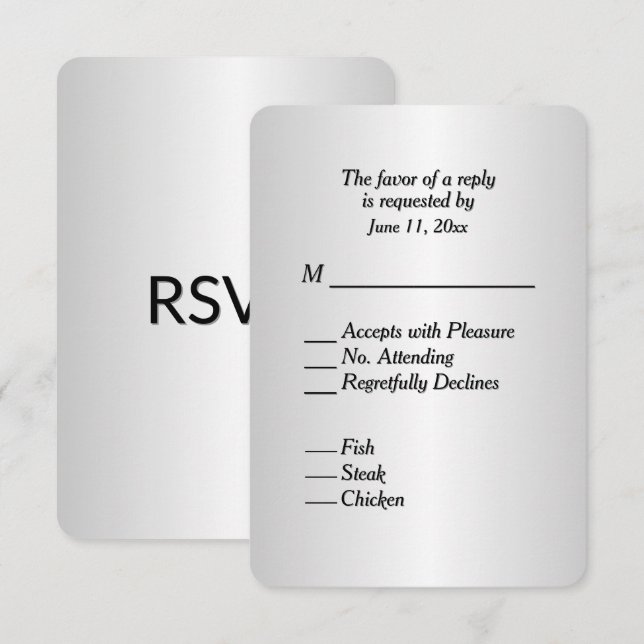 Vacker silvergradientglans RSVP med meny (Fram/baksida)