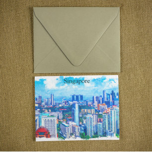 Vacker Singapore Asien Panorama Utsikt Vykort