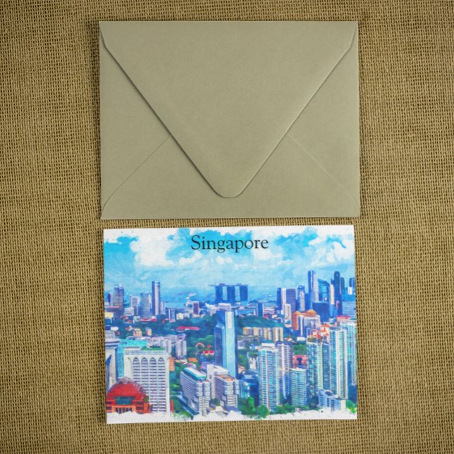 Vacker Singapore Asien Panorama Utsikt Vykort (stylish singapore asia watercolor postcard)