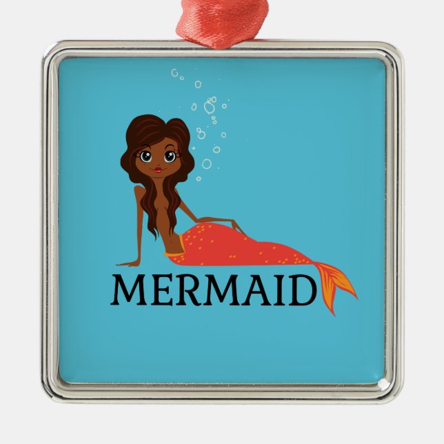 Vacker Sjöjungfru (Black Girl) (afrikansk-amerikan Julgransprydnad Metall (Framsidan)