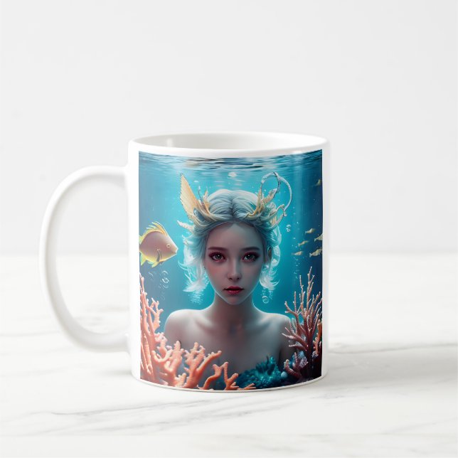 Vacker sjöjungfru under vatten kaffemugg (Vänster)
