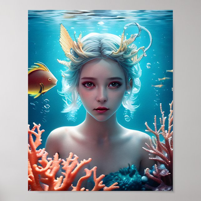 Vacker sjöjungfru under vattnet poster (Framsidan)
